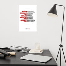 Load image into Gallery viewer, Heroic Virtues Poster - White and Black