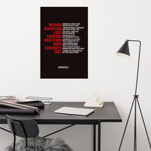 Load image into Gallery viewer, Heroic Virtues Poster - White and Black