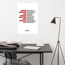 Load image into Gallery viewer, Heroic Virtues Poster - White and Black